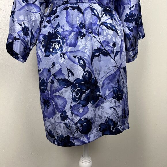 LA Intimates Robe Women Medium Blue Purple Floral Satin Belted Kimono Sleepwear - Picture 13 of 13